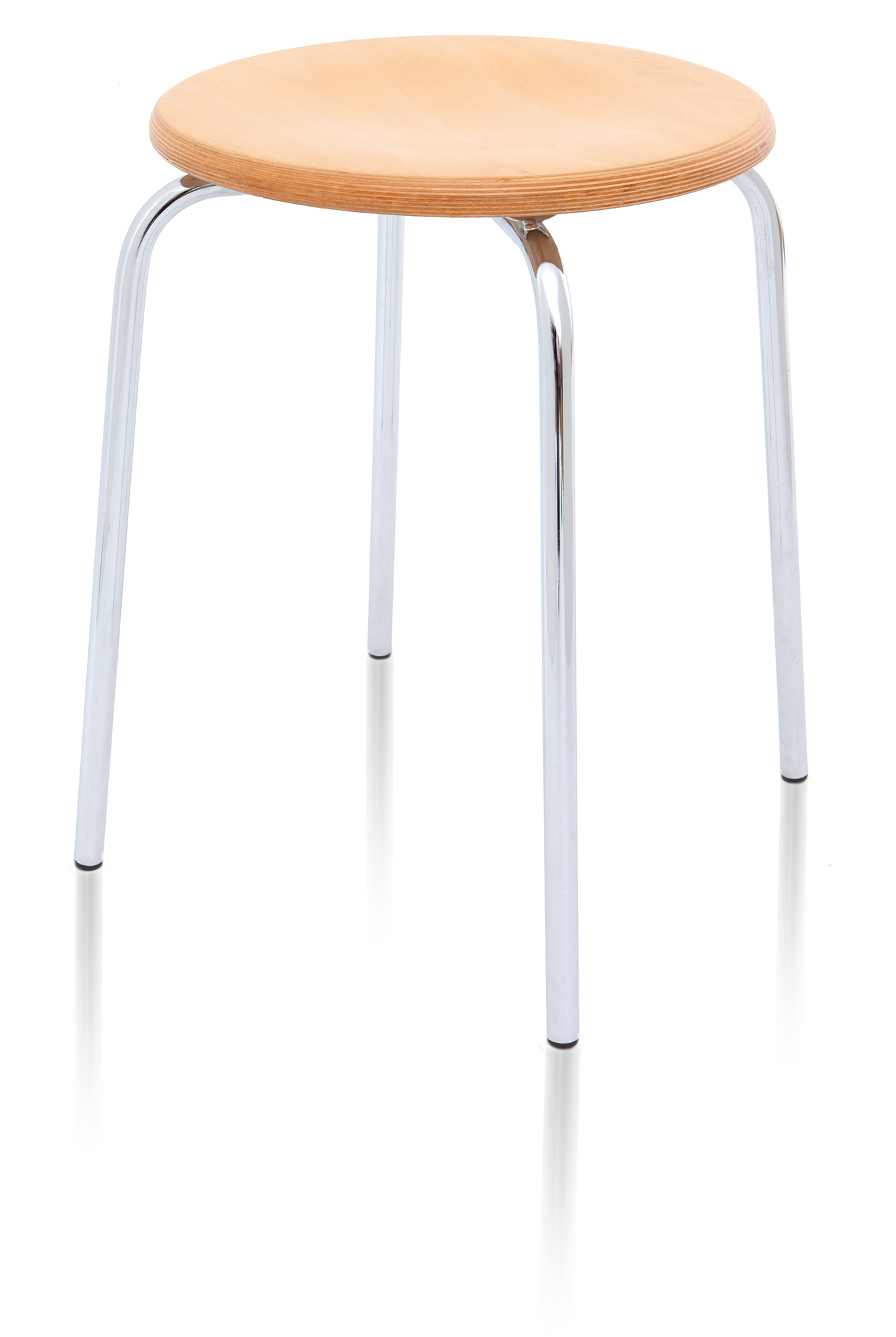 Stool H193, seat stained natural, tubular steel frame chrome, not stackable, complement to design classic table E2