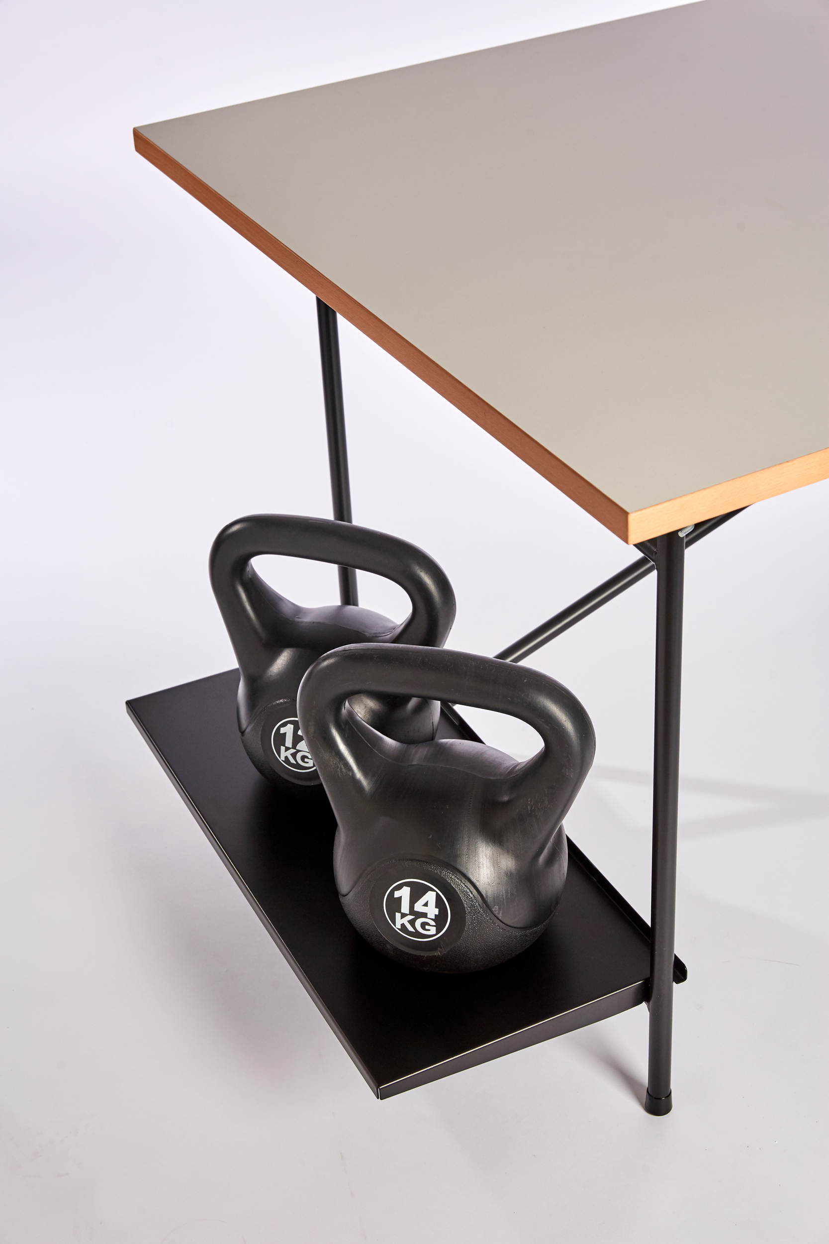 Shelf hooked in at the bottom, PC holder, extension worktable E2, edged metal